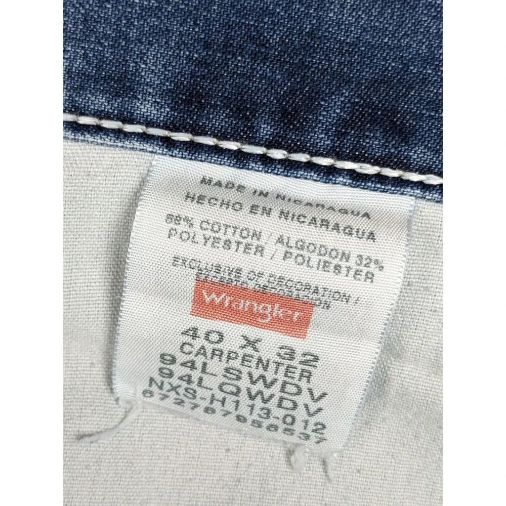 Wrangler Carpenter Jeans 40 x 32 Mens Blue Denim Cotton Blend